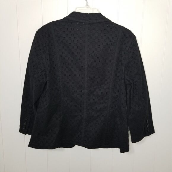 Talbots Blazer Jacket Women's Size 12 Black Eyelet One Button Offuce Career - Picture 6 of 9